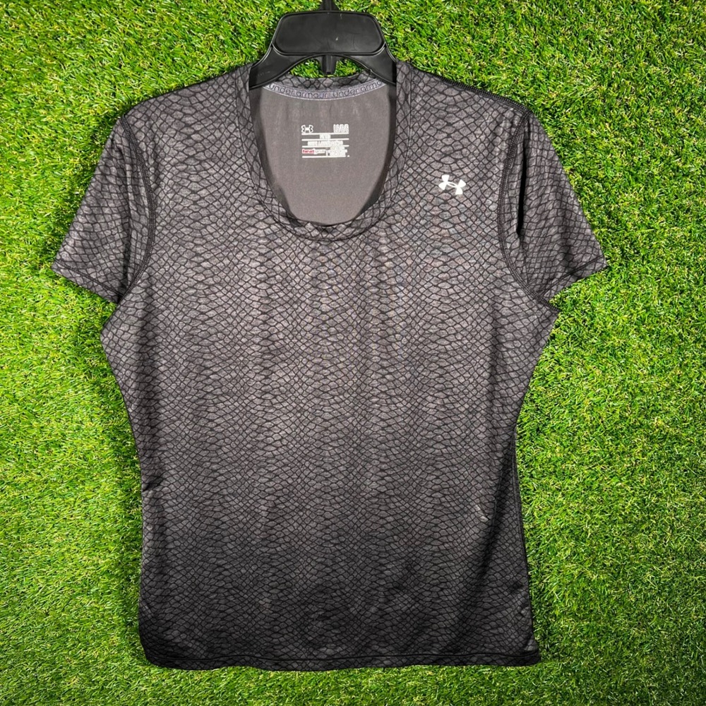 Under Armour‎ HeatGear Womens Large Fitted Snakeskin Print Athletic Shirt Grey